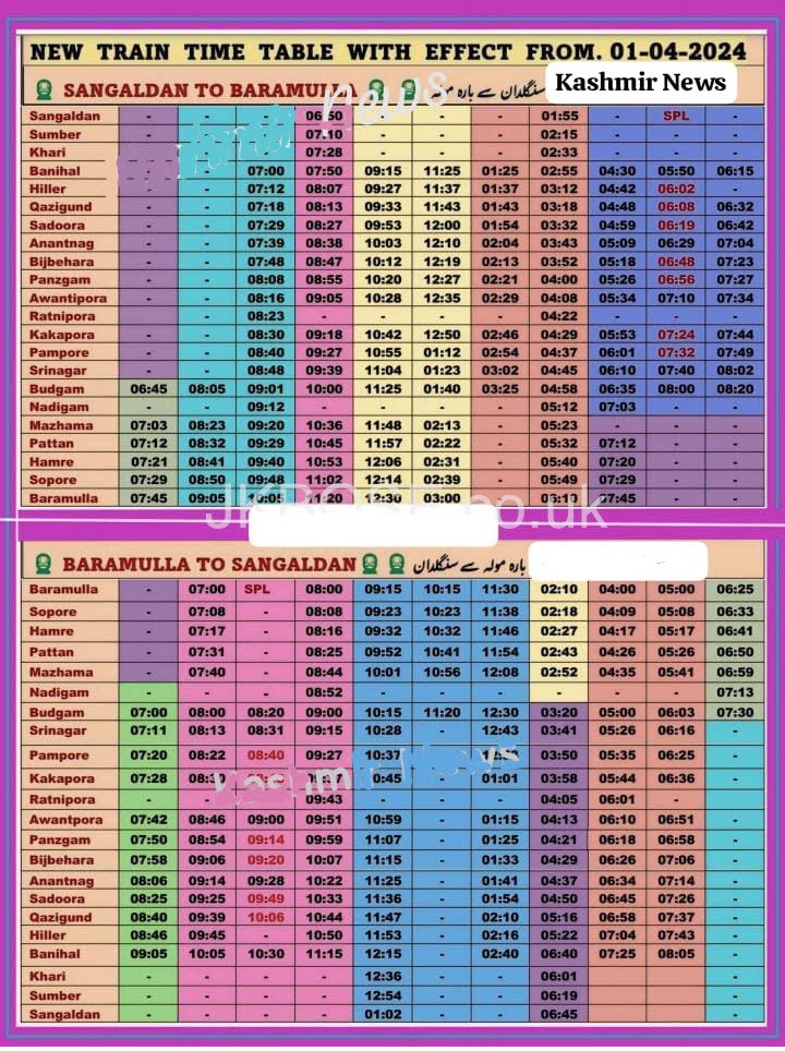 New Train Timing in Kashmir