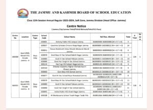 JKBOSE Centre Notice 2025 PDF Released: District Wise PDF Link