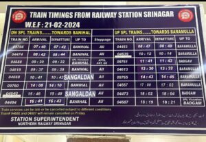 Train Time Table Kashmir 2024, July Month, Sangaldan - Srinagar