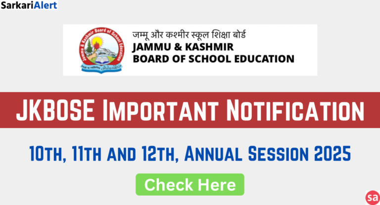 JKBOSE Important Notification for Classes 10th, 11th and 12th, Annual Session 2025