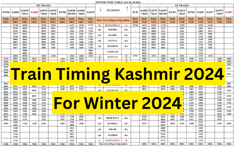 New Train Timing Kashmir 2024: 01 Oct 2024: BARAMULLA TO SANGALDAN & Vice Versa