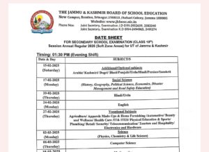 JKBOSE 10th Class Datesheet 2025 Released Now, Download Link