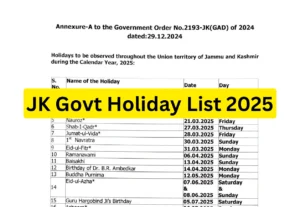JK Govt Holiday Calendar 2025