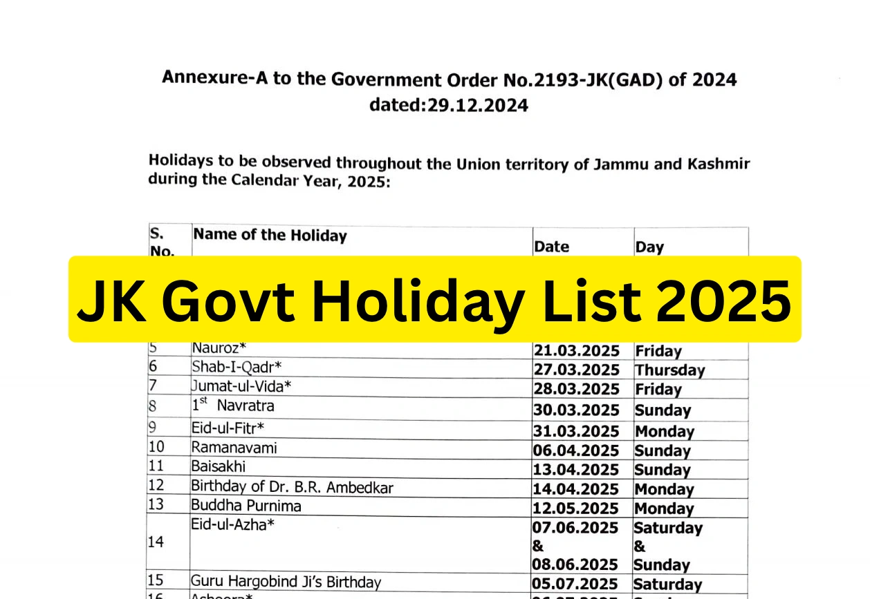 JK Govt Holiday Calendar 2025
