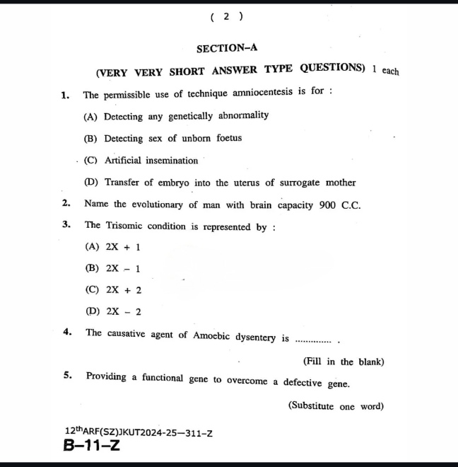 JKBOSE today Question Paper Class 10th & 12th Zoology & Political Science