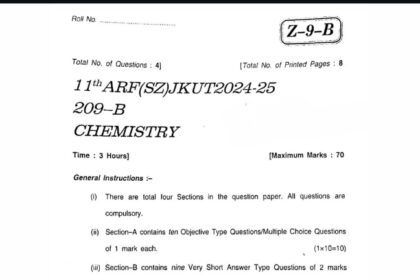 JKBOSE 11th Question Paper Today: Chemistry Paper Download Session 2024-25