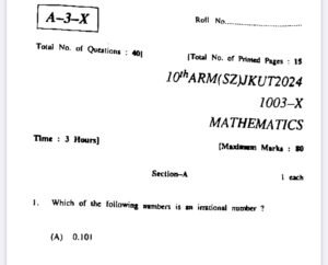 JKBOSE Class 10th Maths Question Paper 2024 PDF Download – X, Y, Z Series