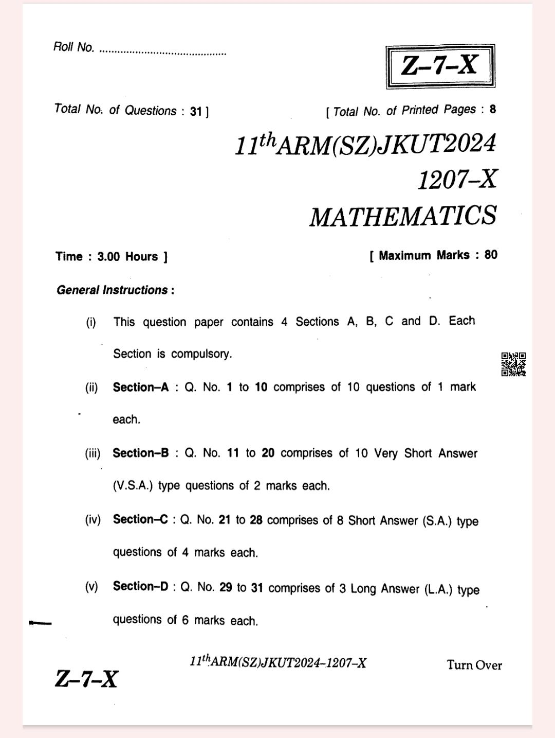 JKBOSE 11th Mathematics Previous Paper