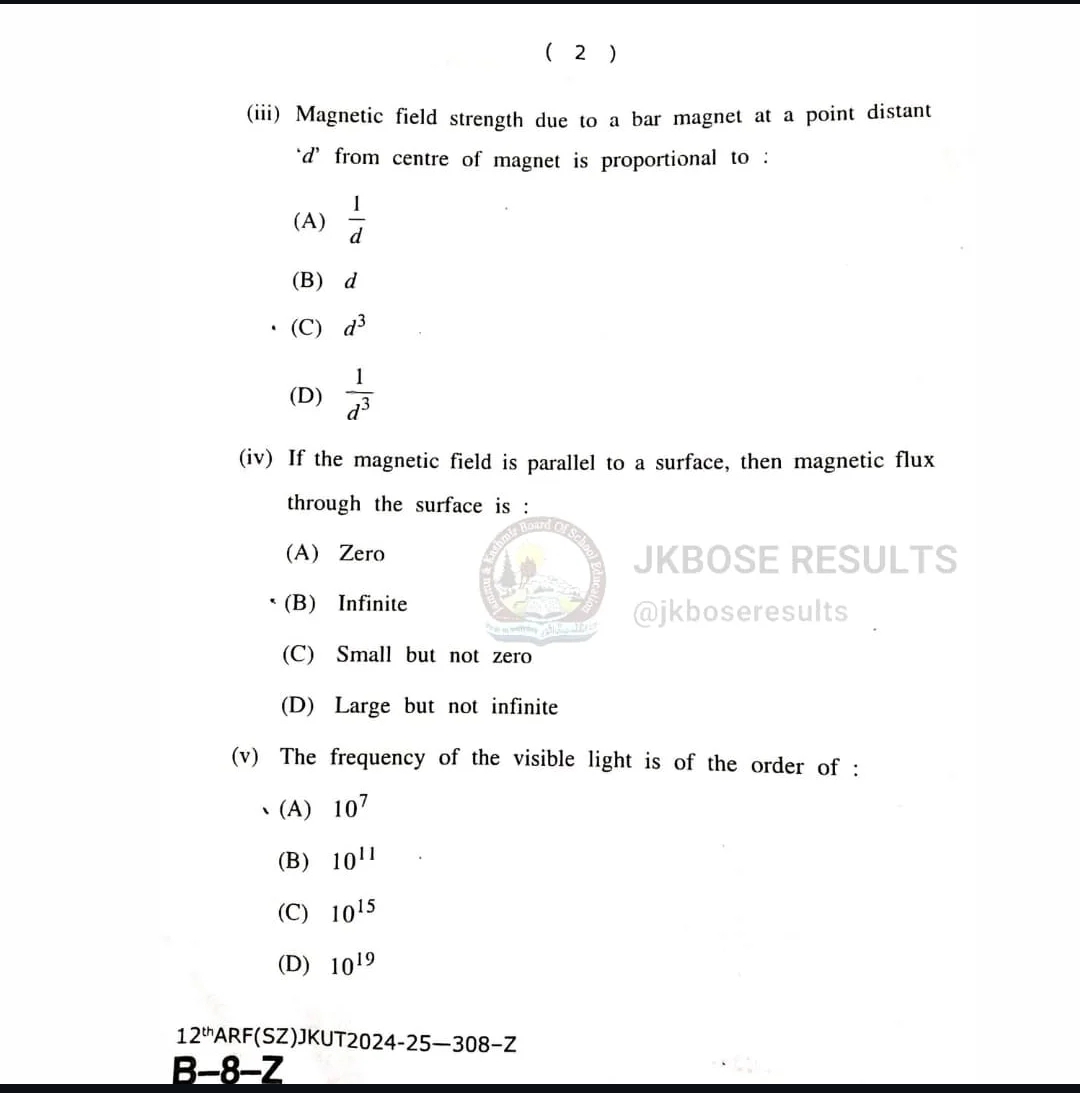 JKBOSE 12th class Today’s Paper, Download Link