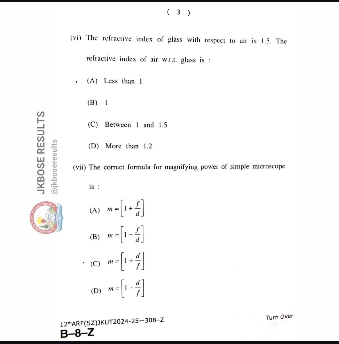 JKBOSE 12th class Today’s Paper, Download Link