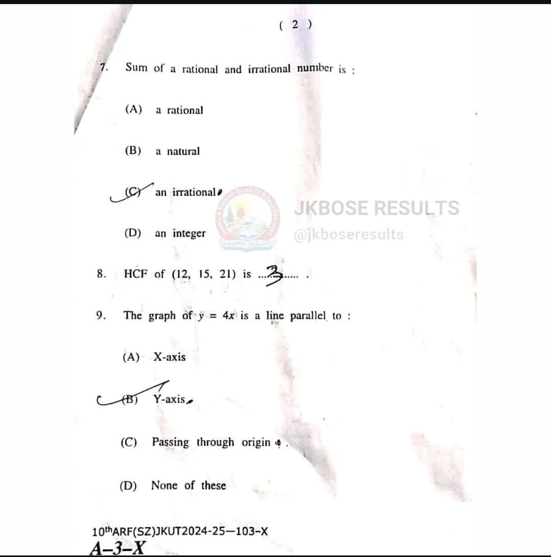 JKBOSE 10th Maths Paper Today, Download Here