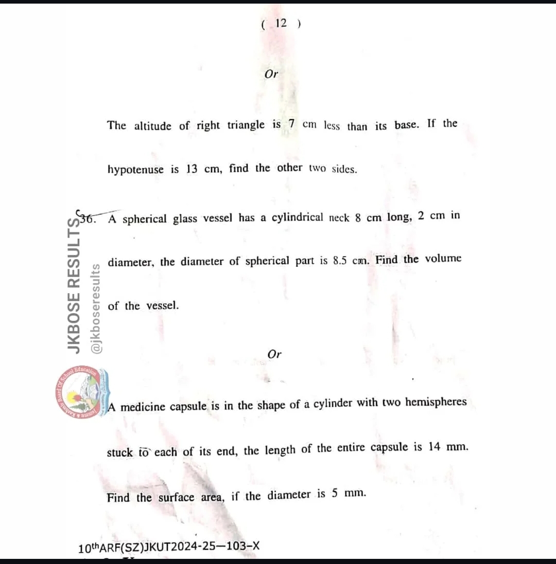 JKBOSE 10th Maths Paper Today, Download Here