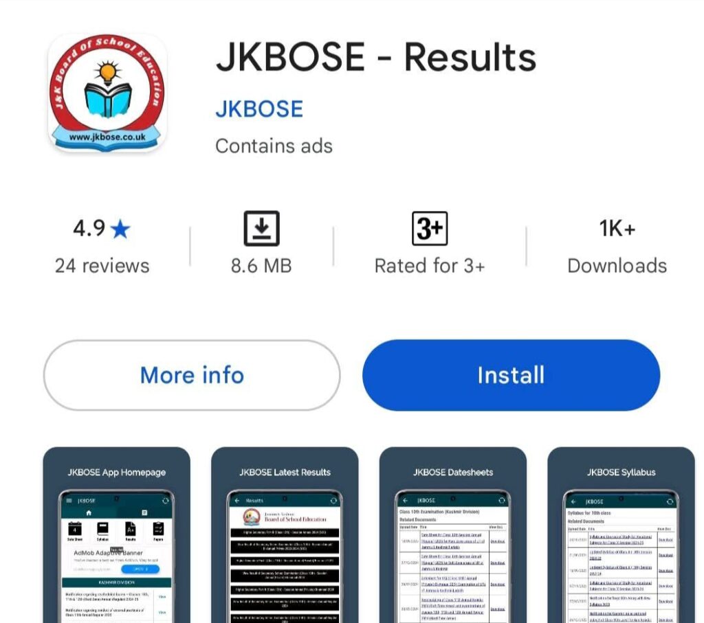 JKBOSE Results App Download Link Playstore