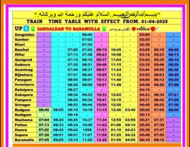Kashmir Train Timings 2025: Kashmir Train Timetable 2025