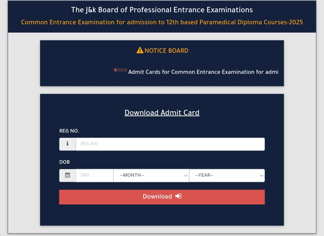 JKBOPEE CET Admit Card 2025 Download Link