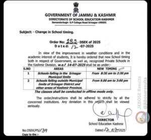New School Timings in Kashmir from Monday