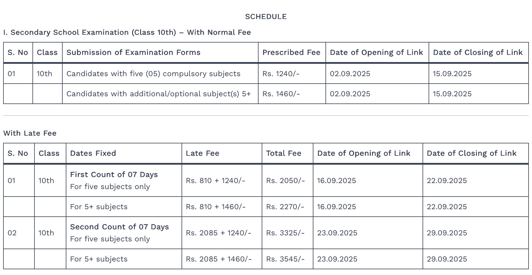 Notification for online submission of Examination forms of Class 10th Session Annual Regular W/Zone,(Oct-Nov) 2025 Notification for online submission of Examination forms of Class 10th Session Annual Regular W/Zone,(Oct-Nov) 2025