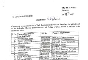 DGP J&K Police orders transfers and postings of 117 DySPs