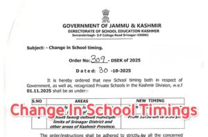 New School Timing for Kashmir Schools from 1st November