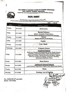 DATE SHEET For Secondary School Examination (Class 10th) ANNUAL REGULAR (Oct-Nov) Session 2025 of Kashmir Province including District Kargil (UT of Ladakh)
