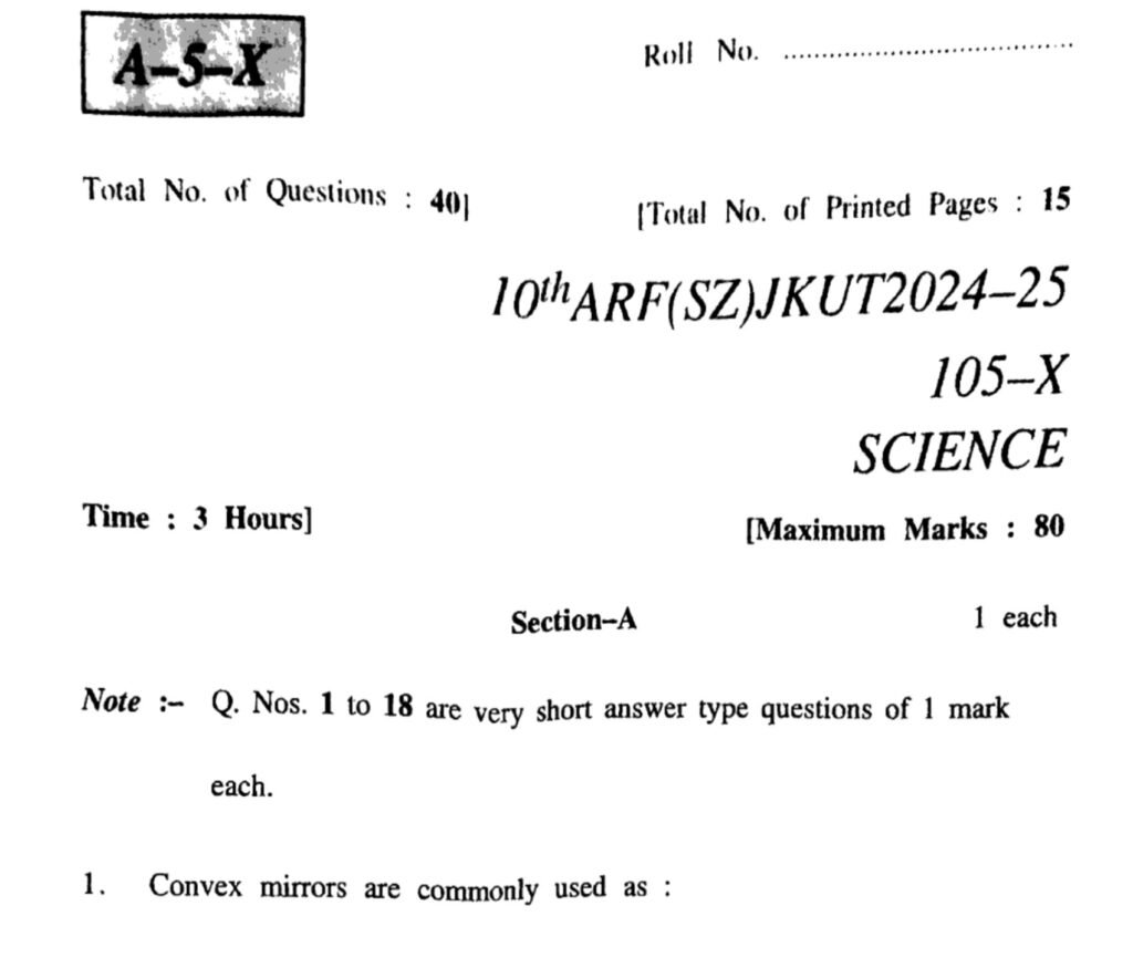 JKBOSE 10th Science Papers All Series PYQs(2023, 2024, 2025)