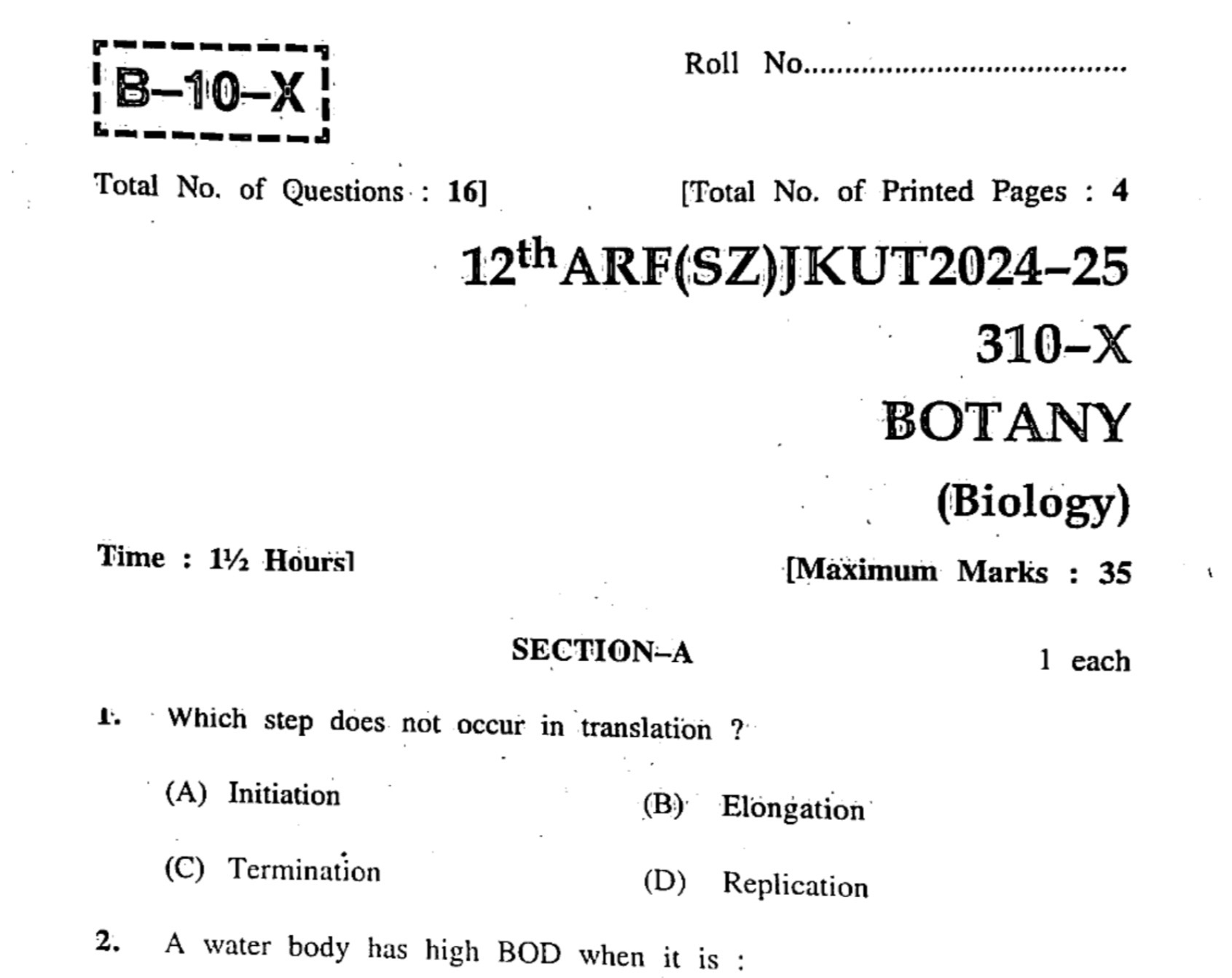 JKBOSE 12th Botany Papers All Series