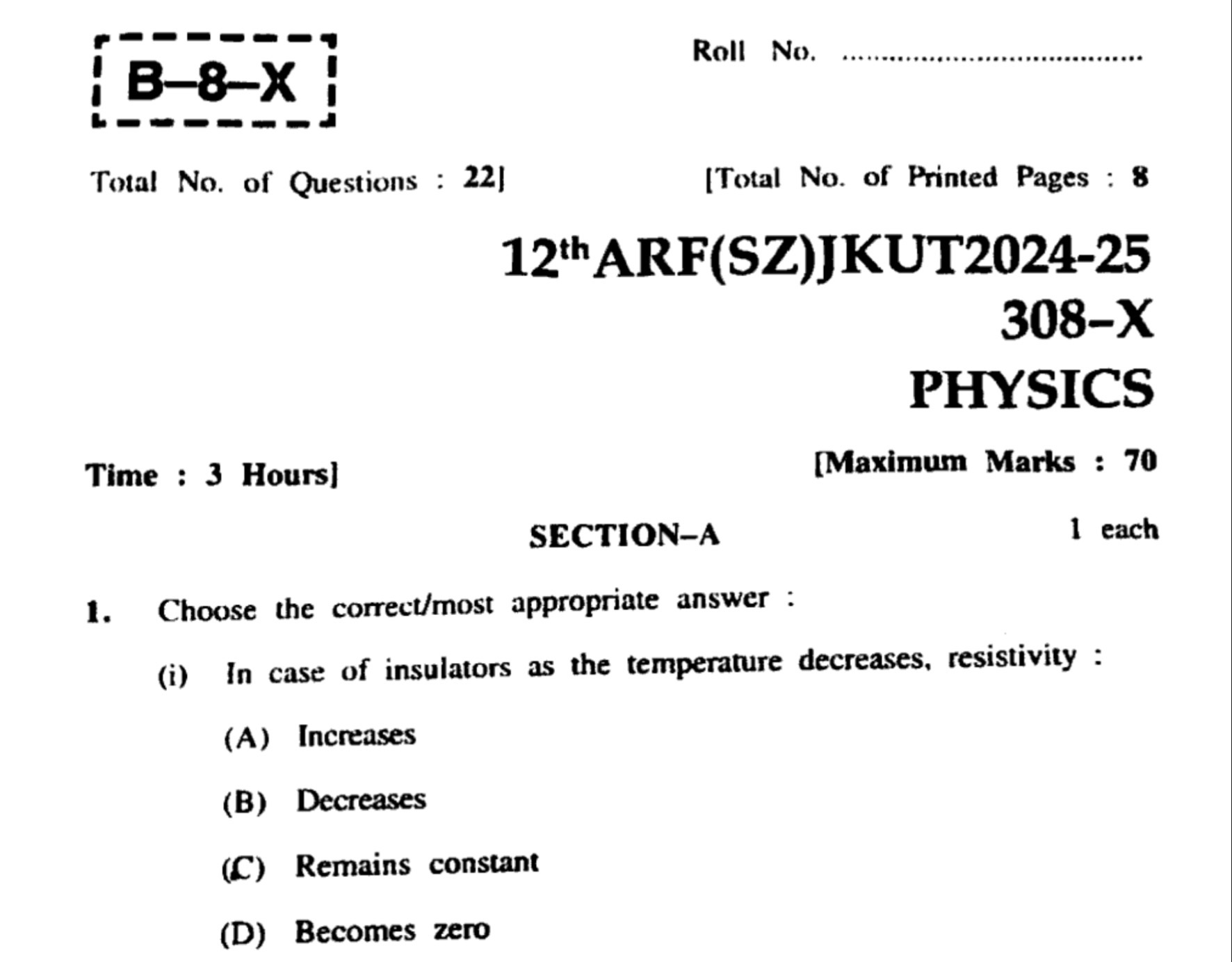 JKBOSE 12th Physics Papers