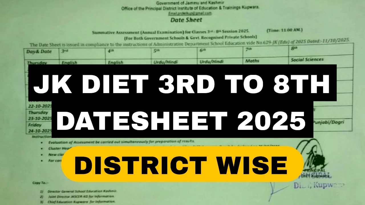 J&K DIET 1st to 8th Datesheet 2025