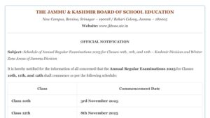 JKBOSE Secretary Announced Schedule of Regular Exams 2025 for 10th, 11th, and 12th – Kashmir Division and Winter Zone Areas of Jammu Division