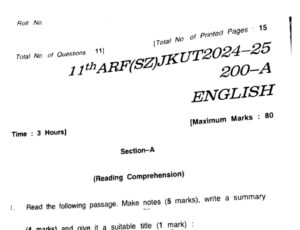 JKBOSE 11th English Paper 2025: Previous Year Question Papers – PDF