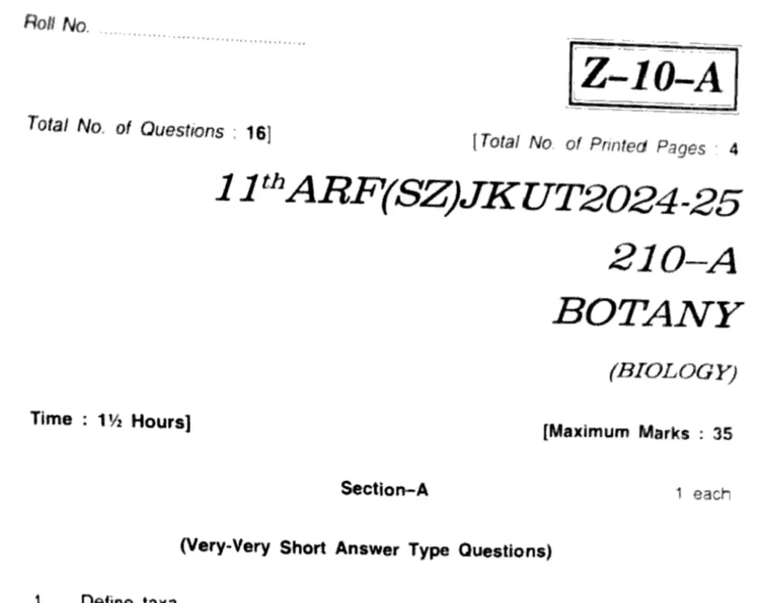 JKBOSE 11th Biology Previous Year Question Papers – PDF JKBOSE 11th Biology Previous Year Question Papers – PDF