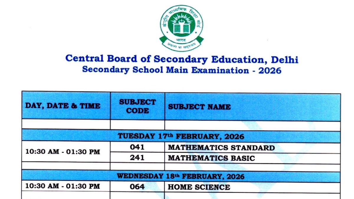 CBSE Final Date Sheet 2026 Class 10, 12: Download CBSE 10th, 12th Exam Dates Here CBSE Final Date Sheet 2026
