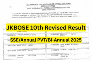JKBOSE 10th Updated Result SSE/Annual PVT/Bi-Annual 2025 - Jammu/Kashmir Division