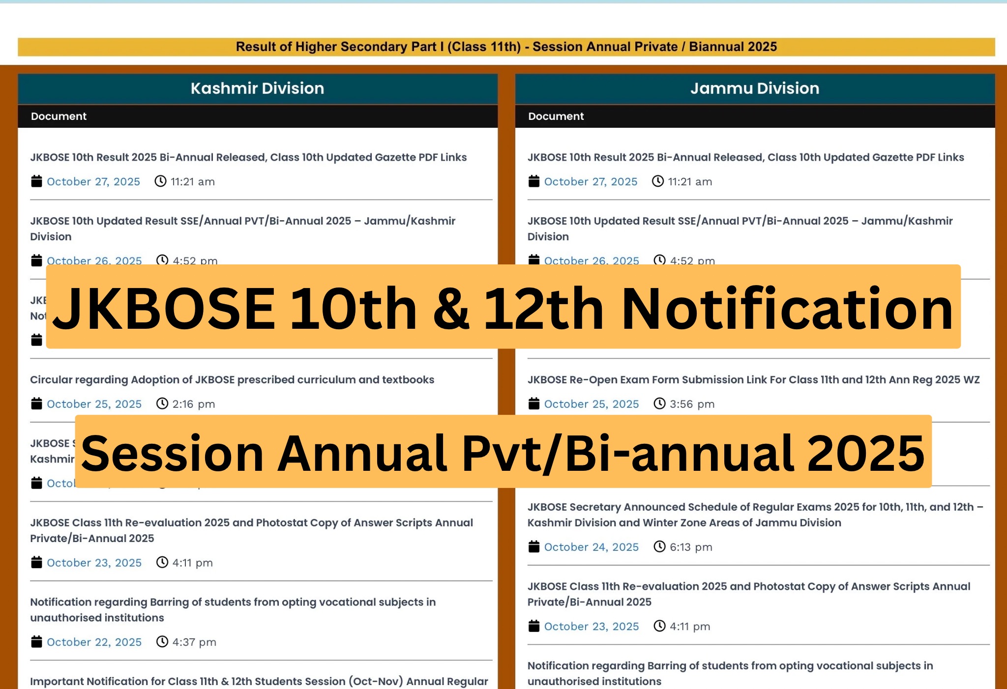 JKBOSE 10th & 12th Notification Regarding Internal Assessment Session Ann/Reg 2025(Nov-Dec)