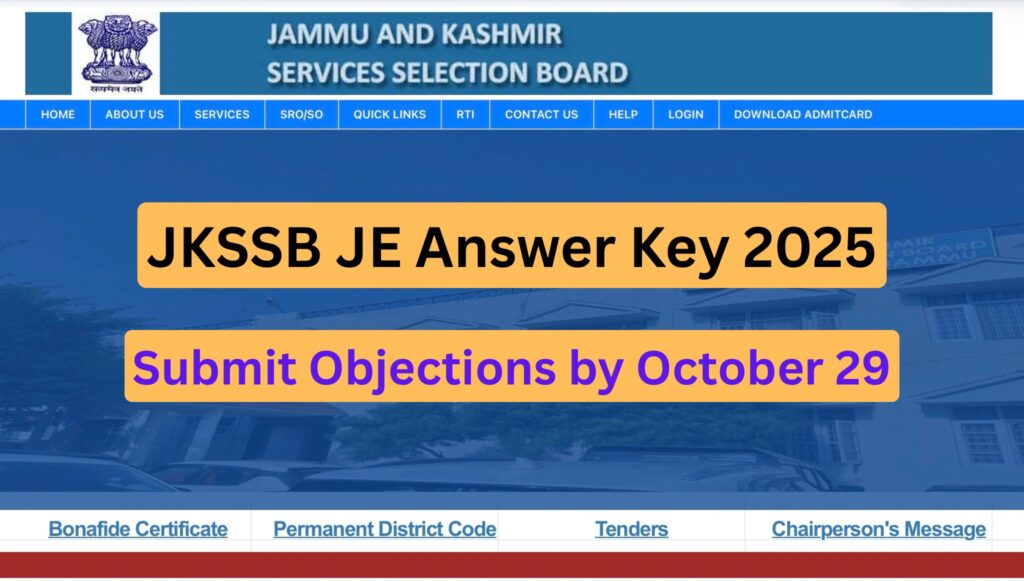 JKSSB JE Answer Key 2025 (Electrical)– Submit Objections by October 29 jkssb je answer key 2025