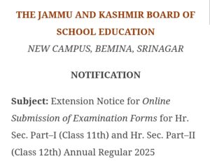 JKBOSE Re-Open Exam Form Submission Link For Class 11th and 12th Ann Reg 2025 WZ