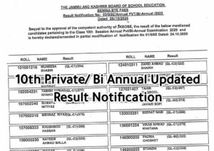 JKBOSE 10th Private/Bi Annual Result Notification Session 2025