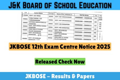 JKBOSE 12th Exam Centre Notice 2025