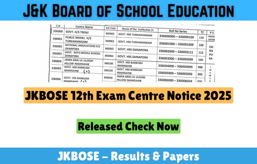 JKBOSE 12th Exam Centre Notice 2025