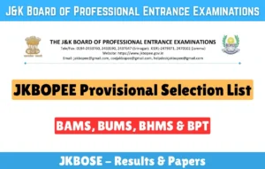 JKBOPEE Provisional Selection List