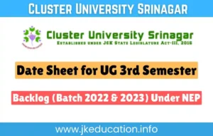 Date Sheet for UG 3rd Semester