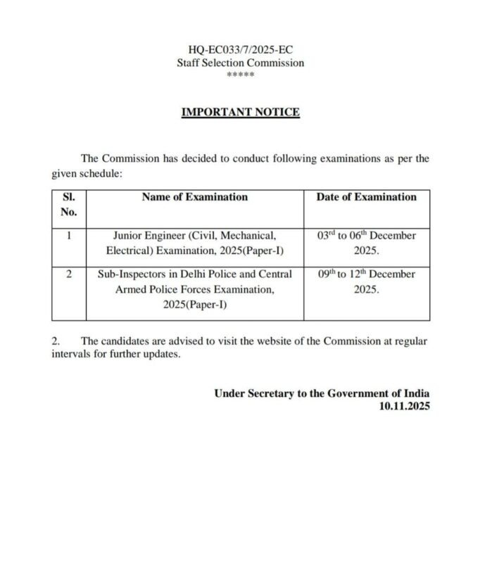 SSC JE & CPO 2025 Exam Dates Announced – Check Full Schedule Here