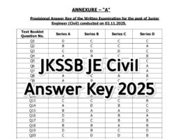 JKSSB JE Civil Answer Key 2025 Released, Check Now