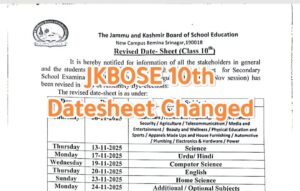 JKBOSE Issues Revised Date Sheet for Class 10th Exams 2025