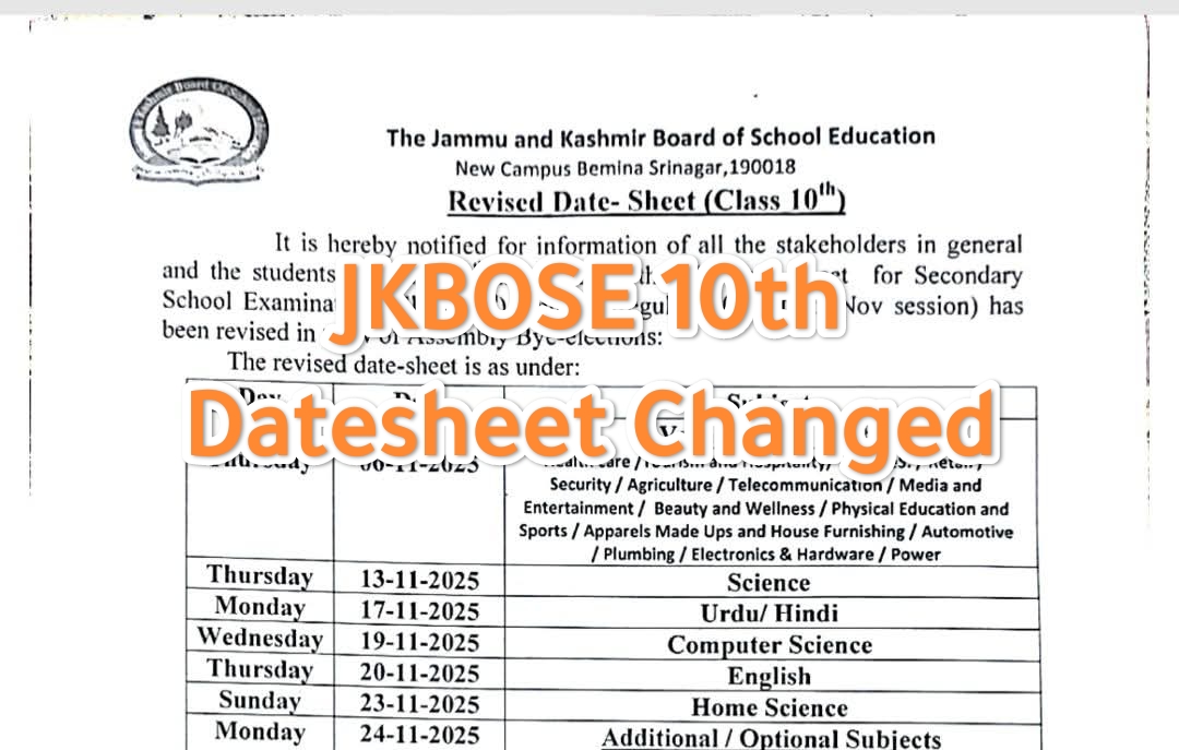 JKBOSE Issues Revised Date Sheet for Class 10th Exams 2025
