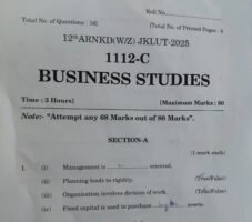 JKBOSE 12th Business Studies Paper 2025 Held Today – Download Question Paper & Exam Analysis