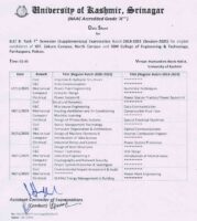 University of Kashmir Issues Date Sheet for BE/B.Tech 7th Semester