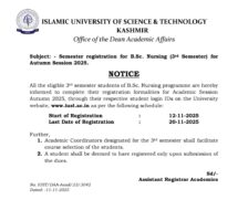 IUST Awantipora Issues Registration Notice for B.Sc Nursing