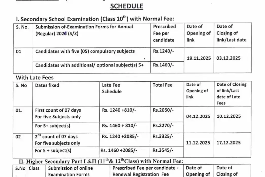 JKBOSE Exam Form Dates 2026 Out for Class 10th, 11th, 12th Summer Zone Jammu — Check Now JKBOSE Exam Form Dates 2026