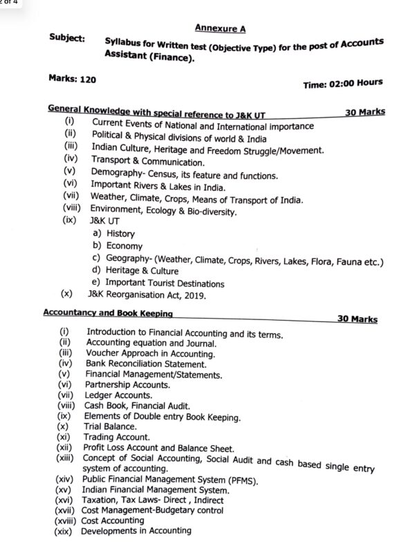 JKSSB FAA Syllabus 2025